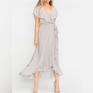 Show Me Your Mumu Jess Ruffle Midi Dress Purple Grey XS